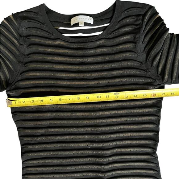 Nellie Partow SS 2015 Black ribbed sheath slip pencil midi dress 3/4 sleeve Sz M - Picture 4 of 12